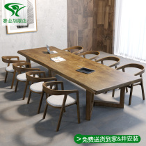 Solid Wood Meeting Table Long Table Industrial Wind Strip Table And Chairs Combined Log Computer Desk Negotiate Table And Chairs Combination