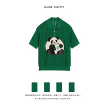 Blank palette) retro green hollowed-out polo collar knit cardigan short sleeve thin woman loose design feeling small