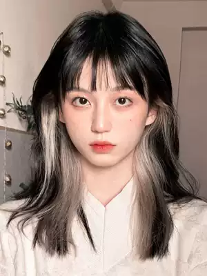 Ear-hanging dyed wig piece Female one-piece seamless color hair extension piece Real hair invisible wig strip Highlighted wig patch