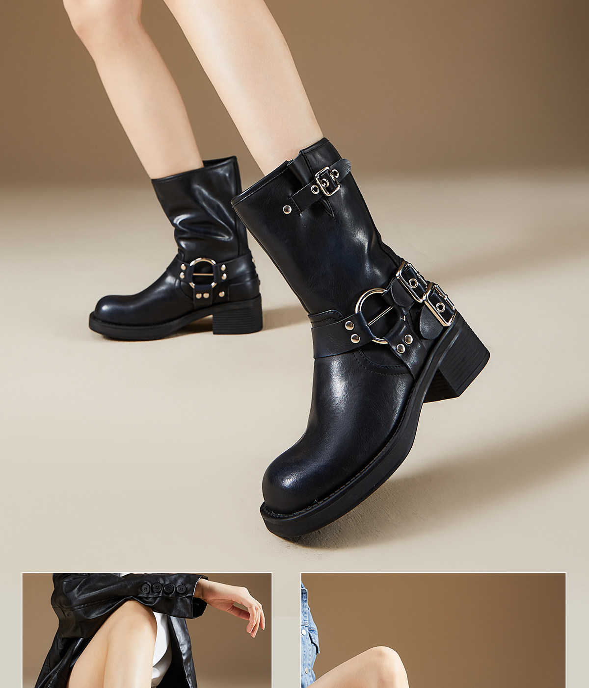 Западные Boots fed厚底短靴秋季新款女靴工装靴机车靴棕色皮靴女款r0904-zca205
