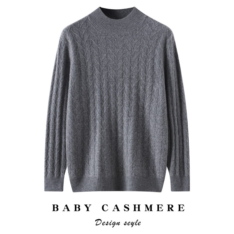 New Autumn and Winter Cashmere Sweater with Twisted Pattern, Thickened Half-Turtleneck, Loose Fit, Versatile Long-Sleeve Base Layer Casual Top for Men