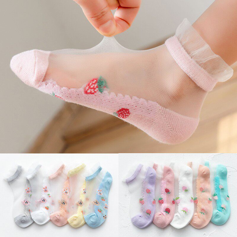 Girl Crystal Silk Socks Summer Breathable Lace Princess Wz Kid Girl Baby Girl Ice Silk Socks Summer Thin