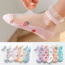 Girl Crystal Socks Summer Breathable Lace Princess Wz Kid Girl Baby Girl Ice Silk Socks Summer Thin
