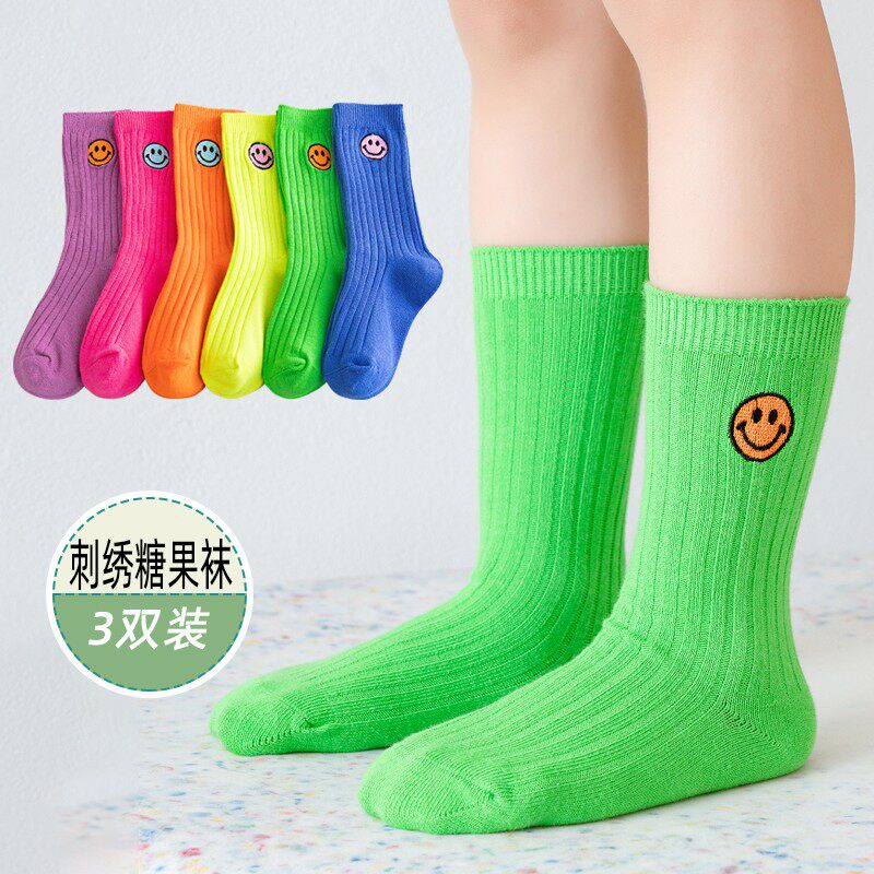 Girls children candy color autumn socks female treasure boys baby spring cotton smiling face color princess autumn