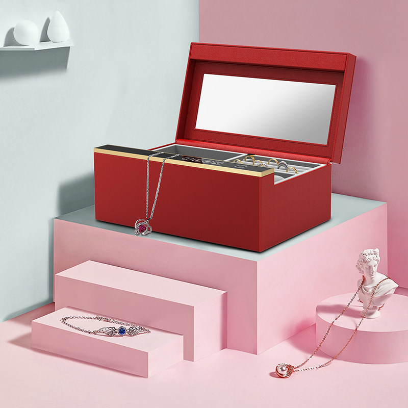 Tiger Brand High-end Jewelry Box Storage Box Leather Custom European-style Exquisite Jewelry Box High-end Earring Rings Large-capacity Home Small Can Be Hidden Into the Cabinet Touch Screen Fingerprint Password Safe Storage Box