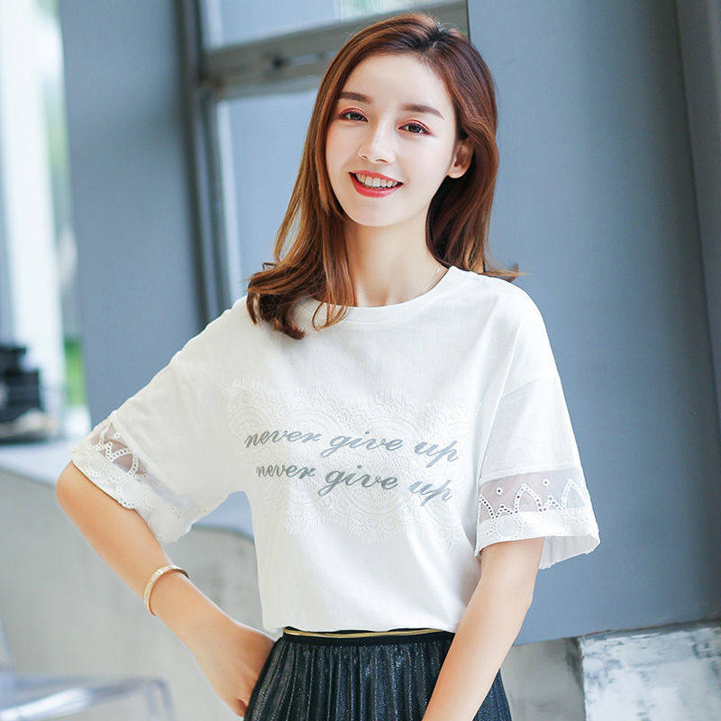 Cotton T-shirt short sleeve women 2021 new women's white lace body shirt Korean version summer half sleeve top ins tide