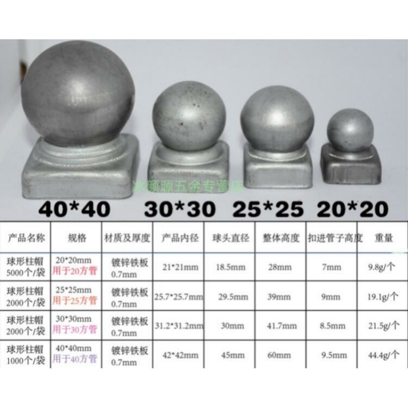 Iron art square pipe guard rail fitting column cover type nut protection column cap round pipe resistance flow stopper ball-shaped sealing head coping