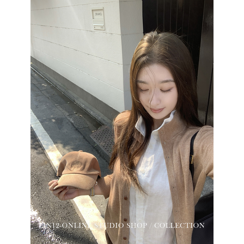 Lin12-Clouds Meet the Fog, Old Money High-End Wool Patchwork Fake Two-Piece Knitted Cardigan for Women, Casual Versatile Top