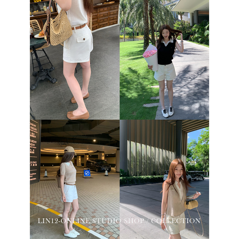 Lin12 - Supermodel Proportions White Workwear Minimalist Shorts Women's Wide-Leg Shorts Casual Loose Five-Point Shorts Hot Pants