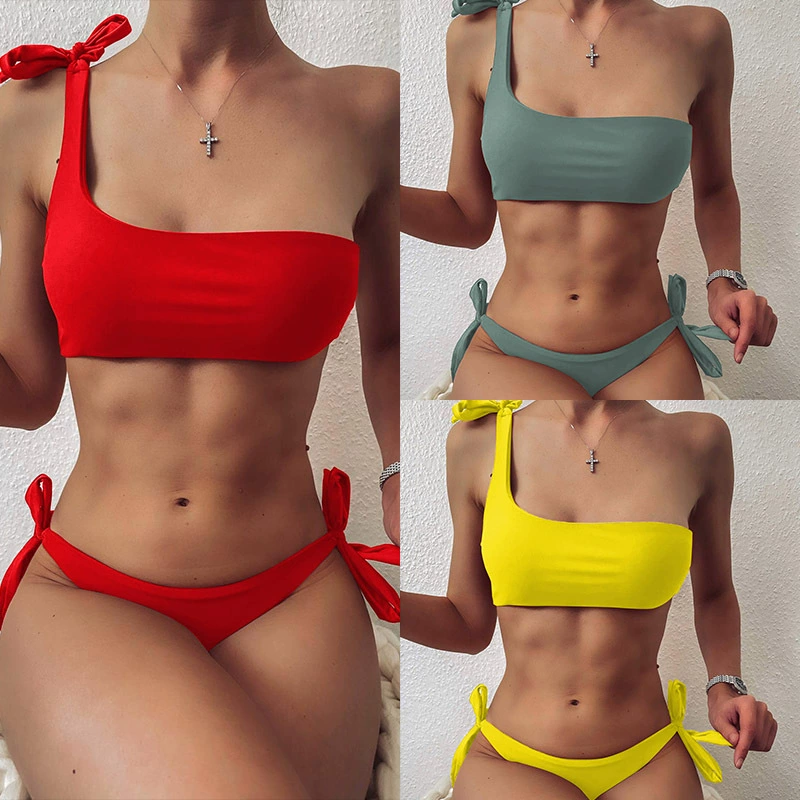 2020 phụ nữ Âu Mỹ phong cách nóng bỏng bikini một dây một vai xẻ tà trên bãi biển sexy bikini - Bikinis