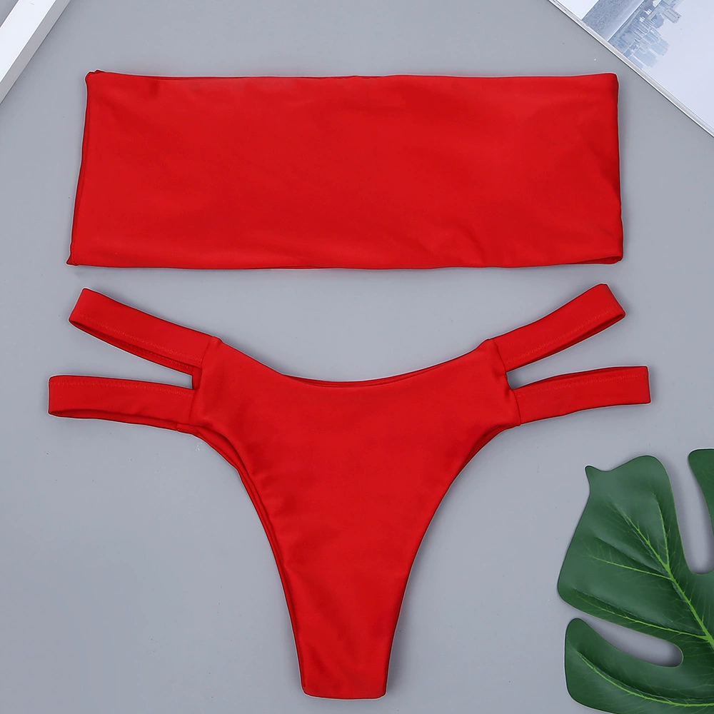 2019 Âu Mỹ nóng bỏng phong cách rắn màu đỏ đầu ống bikini hai mặt cao cấp xẻ tà đồ bơi - Bikinis