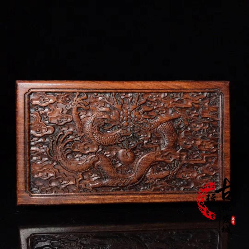 Harpi Parish Antique Flower Pear Wood Engraving Xianglong Opera Pearl Dragon Line Dragon Line The first decoration of the box Wood Carved Jewelry