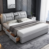 Leather bed Modern minimalist small apartment master bed soft bag double bed light luxury bed multifunctional tatami wedding bed