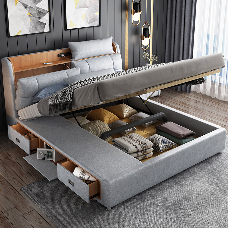 Technology cloth bed master bed modern minimalist small apartment multi-purpose storage double bed light luxury cloth bed