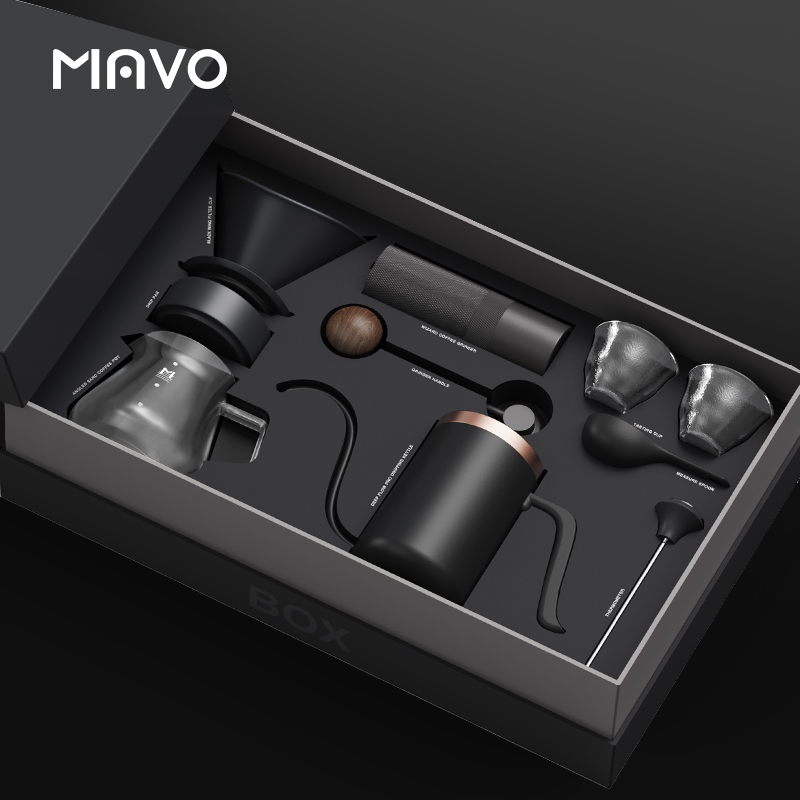 MAVO 手淹れコーヒーポットセット ギフトボックス コーヒーコンプリートセット 手淹れコーヒーポットグラインダー シェアリングポット フィルターカップ ギフト