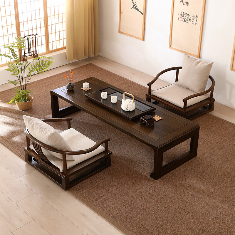 New Chinese elm tatami tea table Kang table Bay window low table Japanese Zen tea table Guoxue table B&B small table