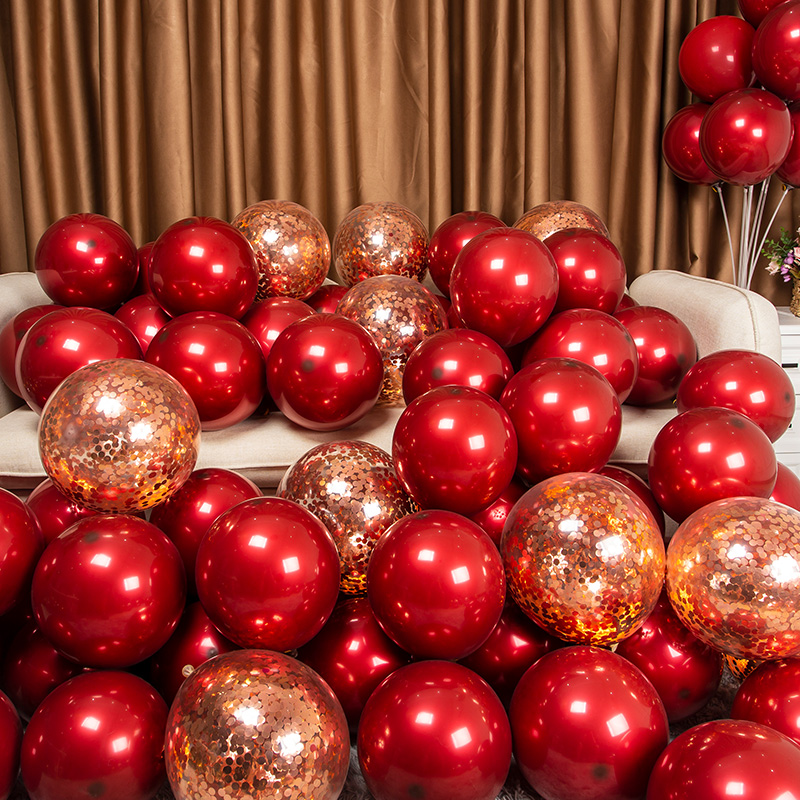 Wedding red pomegranate balloon thickened explosion-proof wedding room decoration Wedding wedding scene decoration double-layer net red balloon