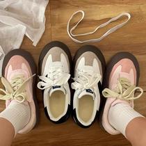 白敬亭同款蓬蓬鞋女粉色小众厚底板鞋大头丑萌面包鞋复古胖德训鞋