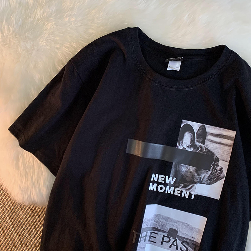 Japanese retro casual dark men and women short-sleeved t-shirt ins tide brand loose oversize printed T-shirt top tide