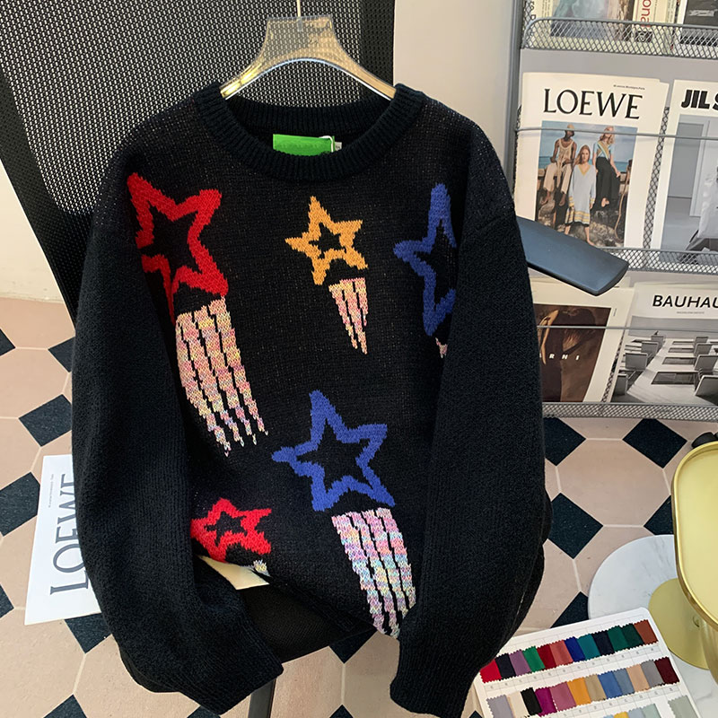 Sweater Lady Autumn Winter American Comeback Oversize Long Sleeve Star Blouse 2023 Hip Hop High Street Tide Card-Weaters-Taobao