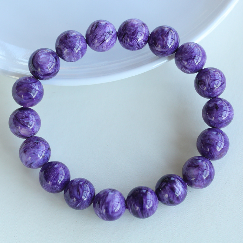 天然紫龍水晶ブレスレット ブレスレット 男女兼用 カップル 1点 1枚写真 古い鉱山翡翠バレルビーズ ロイヤルパープル