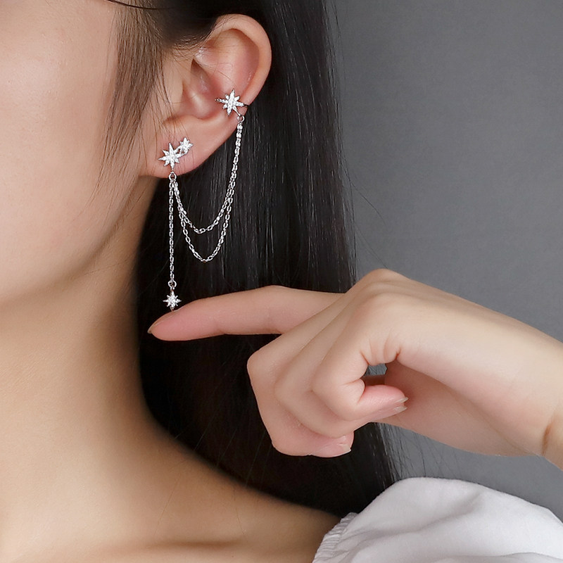 Tassel ear hanging earrings 2020 new trendy hexagram earrings earrings earrings ear bone ear clips without ear holes integrated ear chains