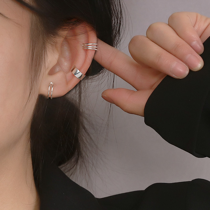 Ear bone clip ear clip without ear piercing female retro Hong Kong style ear bone ring earrings high-end sense earrings simple net red temperament