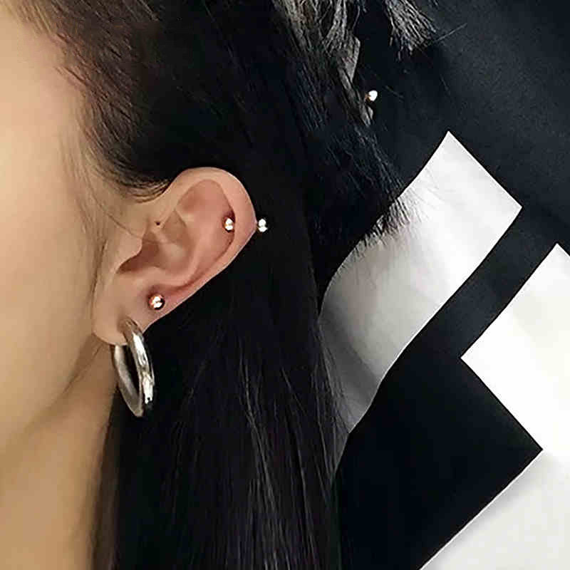 The beauty and the same double-ball earrings 2022 new minimis small ear bone stud personality lukewarm earrings Tide Ear Accessories 