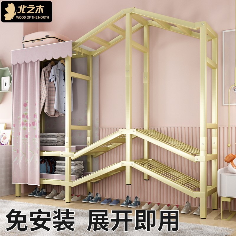 Wardrobe simple assembly rental room economical household bedroom free installation simple wardrobe storage fabric wardrobe