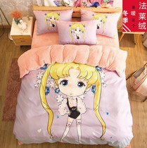 Beauty Girl Winter Coral Suede Four Pieces Of Thickened Flannel Velvet Velvet Net Red Princess Wind Bed Supplies Bedding