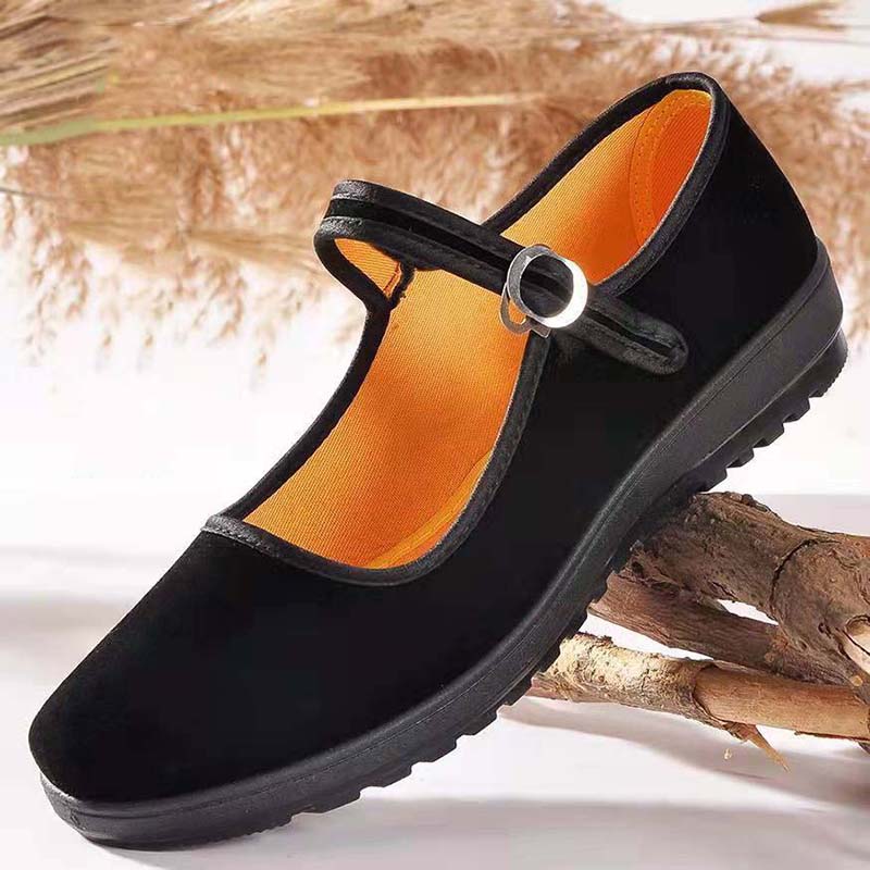Old Beijing black working shoes female elderly low help flat bottom casual anti-slip round head casual soft bottom cloth shoes for work-Taobao