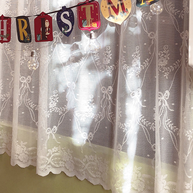 ins Wind romantic bow lace floor curtain European pastoral wind screen curtain curtains can be customized through the rod hook