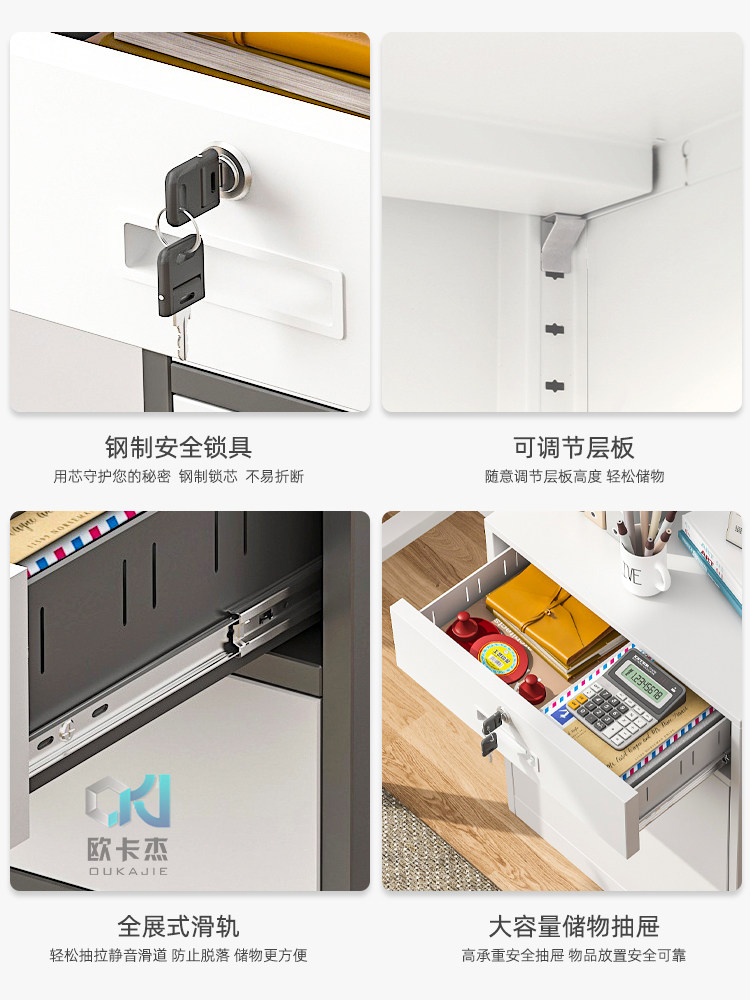 Oukajie Metal File Cabinet, Small Low Cabinet with Lockable Drawers, Filing Cabinet, Data Cabinet, Office Under-Desk Storage Cabinet