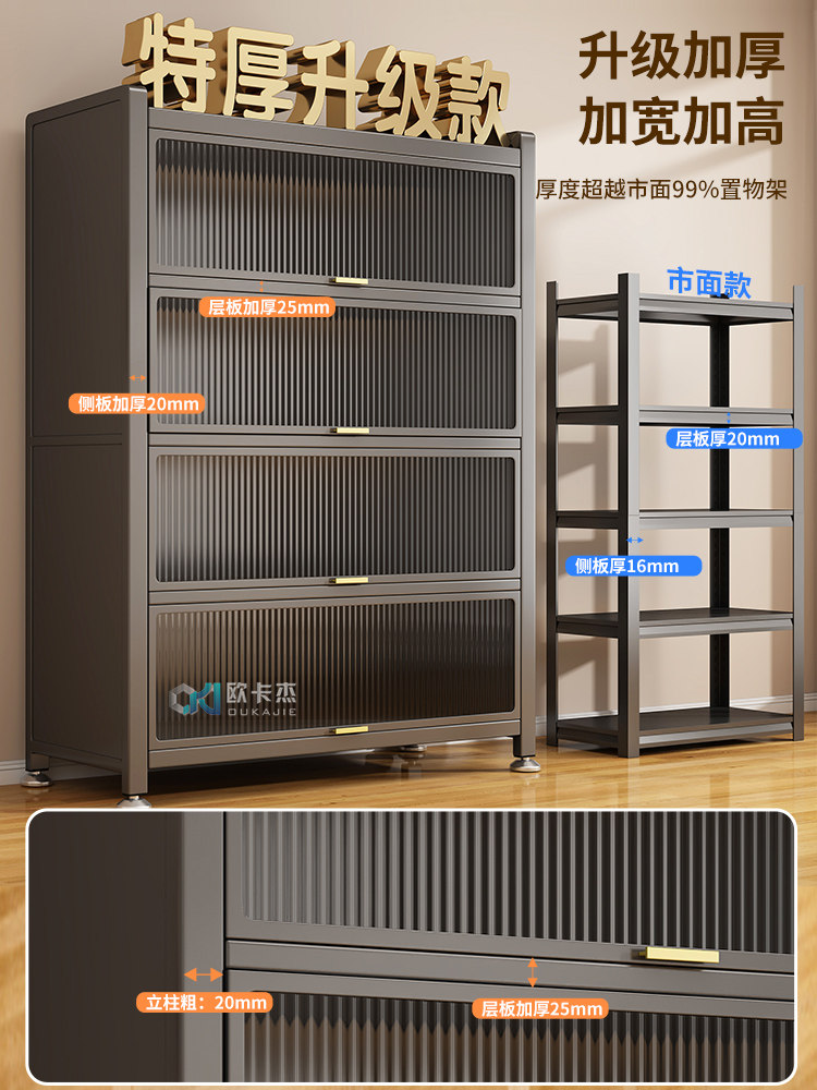 Oukajie Household Storage Cabinet, Storage Locker, Widened Room Floor-Standing Shelf, Balcony Living Room Miscellaneous Cabinet, Large Capacity