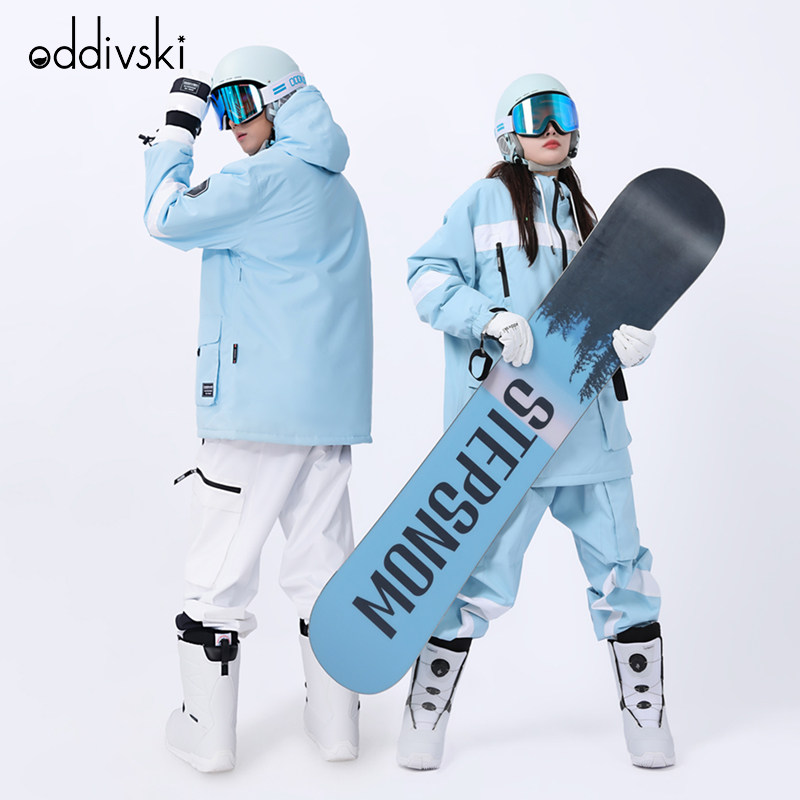 oddivski veneer ski suit male and female winter ski dressing thickened Lianhood professional waterproof loose ski pants new-Taobao