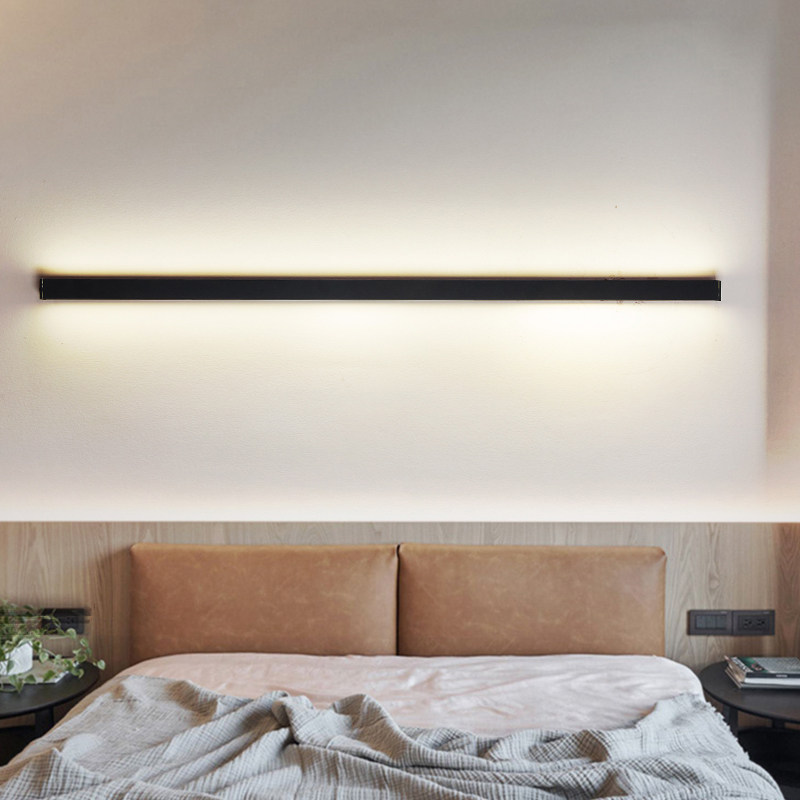 Minimal wall lamp bedroom background wall ambiance lamp Nord wiring free wiring long-strip study bedhead wall lamp