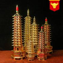 Copper cast gold plated gilt brass Wenchang Tower ornaments 9th floor 13th floor 13th floor desk office ornaments