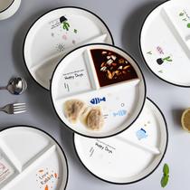 Partial Dining Ceramic Dish Home Cute Children Disc Student Dinner Plate Divided Trays Baby Three-G Dinner Plate Microwave Oven