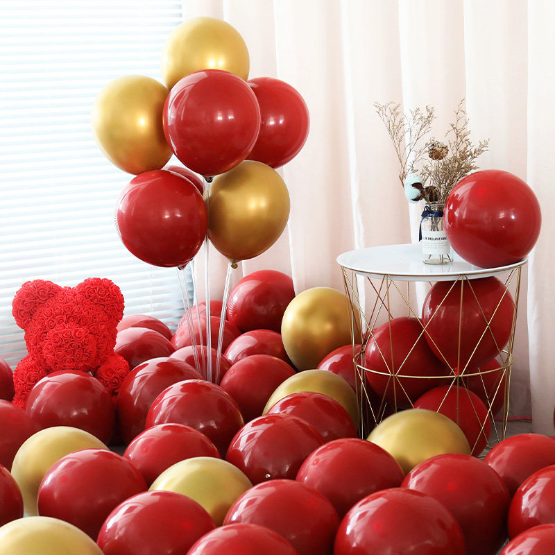 Metal Latex Marriage Room Decorated Double-deck Pomegranate Ruby Round Balloon Scene Archives