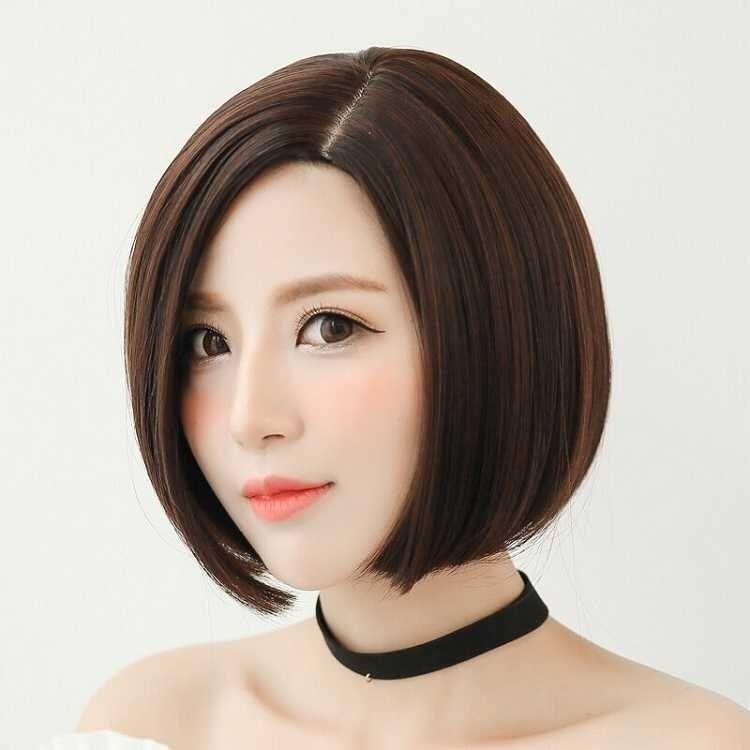 Wig woman short hair realistic short straight hair natural fluffy wave head slanted Liu Hai handsome gas fashion natural full headgear-Taobao