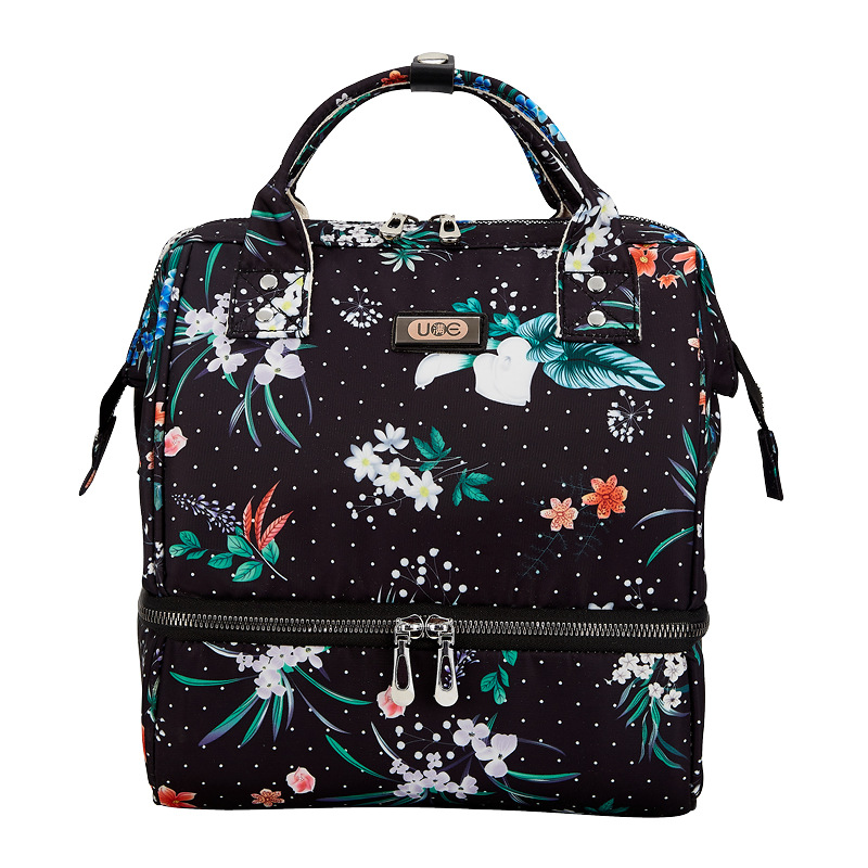 Orange Flower With Black Backgroundtrumpet Mummy Bag   multi-function Dry wet separation  portable both shoulders Mother baby bag Lunch bag Cross border customized