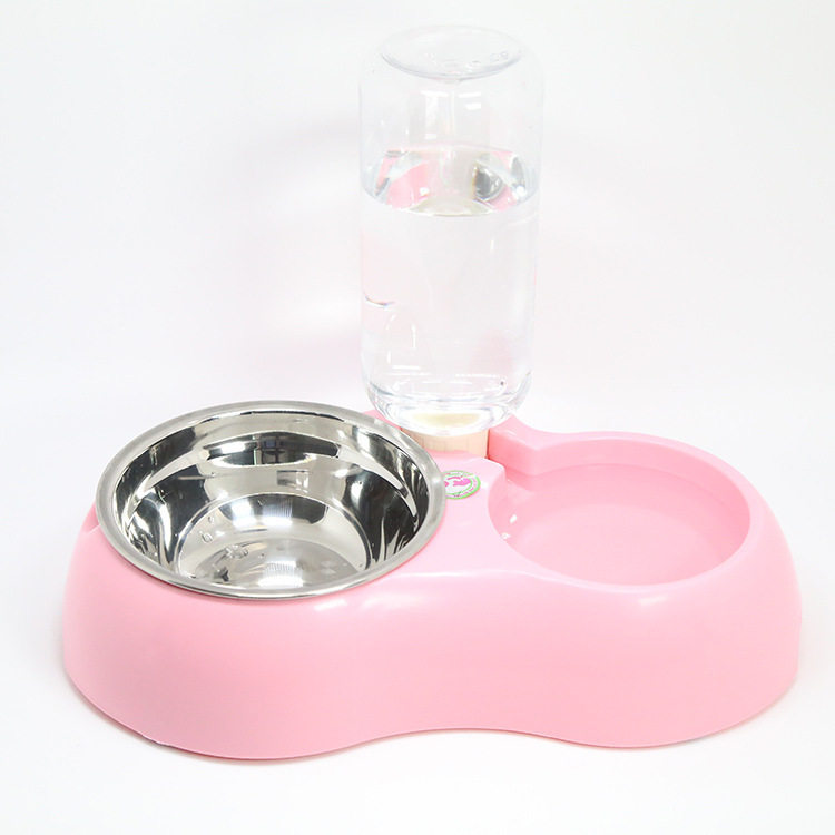 Stainless Steel Dog Bowl Double Bowl Cat Bowl Water Basin Automatic Drinking Pet One Bowl double with adapted mineral water bottle