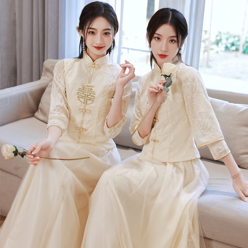 Женское платье Sister group, новинка 2025 года, зимнее платье высокого класса, нишевое платье cheongsam Xiuhe, платье цвета шампанского, красивое платье подружки невесты