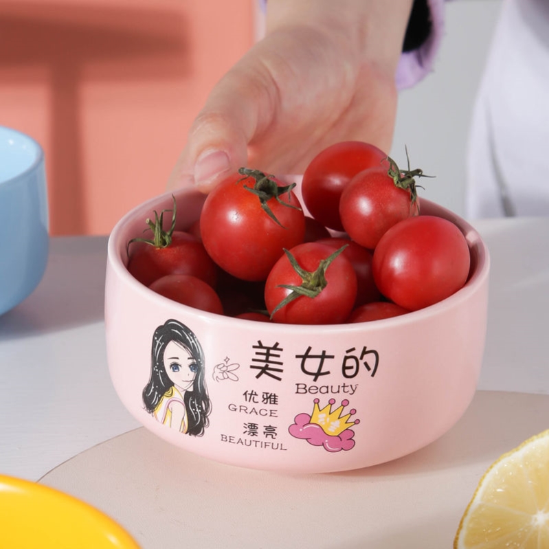 Nice new dining bowls Ceramic Rice Bowls Cute Cartoon Parenting Bowl Mesh Red Adults Eating Bowls Family Plus