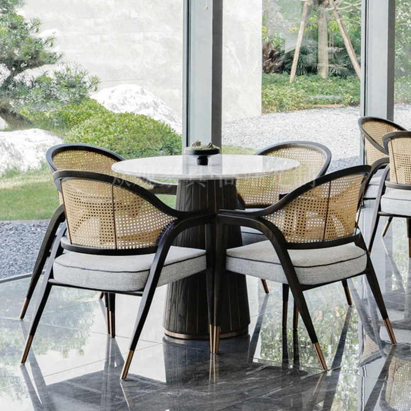 New Chinese rattan negotiation table and chair combination sample house display center marketing center one table and four chairs clubhouse tea house furniture customization