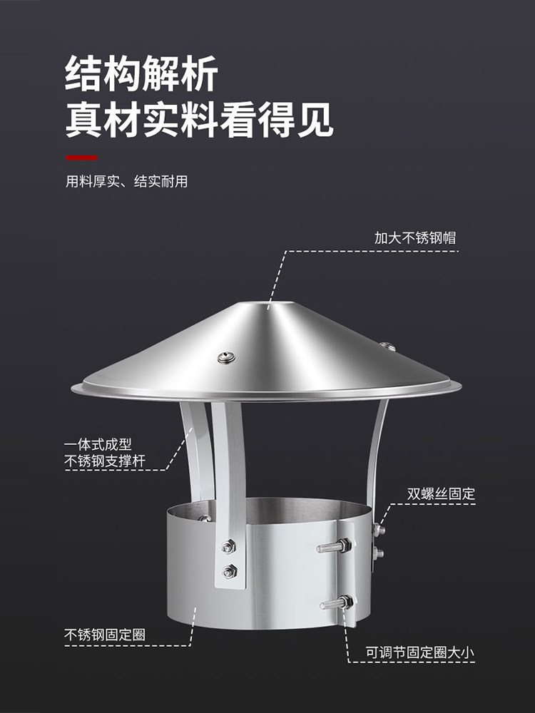 Stainless Steel Chimney Windproof and Rainproof Cap 304 Rural Roof Exhaust Pipe Earth Stove Fireplace Flue Pipe Cover Chimney Cap