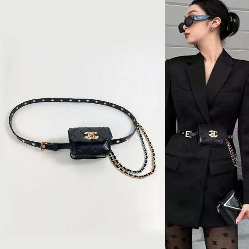 No-Punch Belt Waist Bag for Women, Small Chanel-Style Chain Belt, Ins-Style Decorative Accessory for Dresses and Shirts, Versatile and Thin No-Punch Belt Waist Bag for Women, Small Chanel-Style Chain Belt, Ins-Style Decorative Accessory for Dresses and Shirts, Versatile and Thin