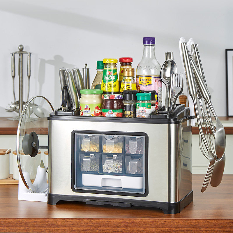 Seasoning box one multi-grid stainless steel seasoning bottle storage box multi-functional combination set kitchen supplies household
