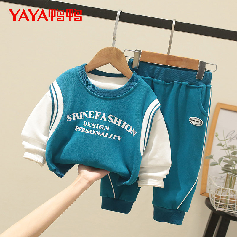 Duck Duck Child Clothing Men's Spring Clothing Casual Blouse Suit 2022 New Baby Foreign Pie Casual Sports Clothes Two Sets