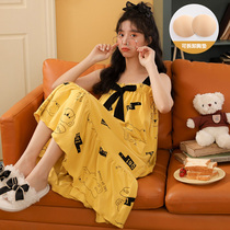 Harness Sleeping Skirt Woman Summer With Chest Cushion Pure Cotton 2021 New Princess Wind Student Big Code Slim Bear Pajamas